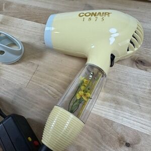 Vintage Conair 1875 Hair Dryer With Yellow Flowers In Clear Handle SUPER RARE